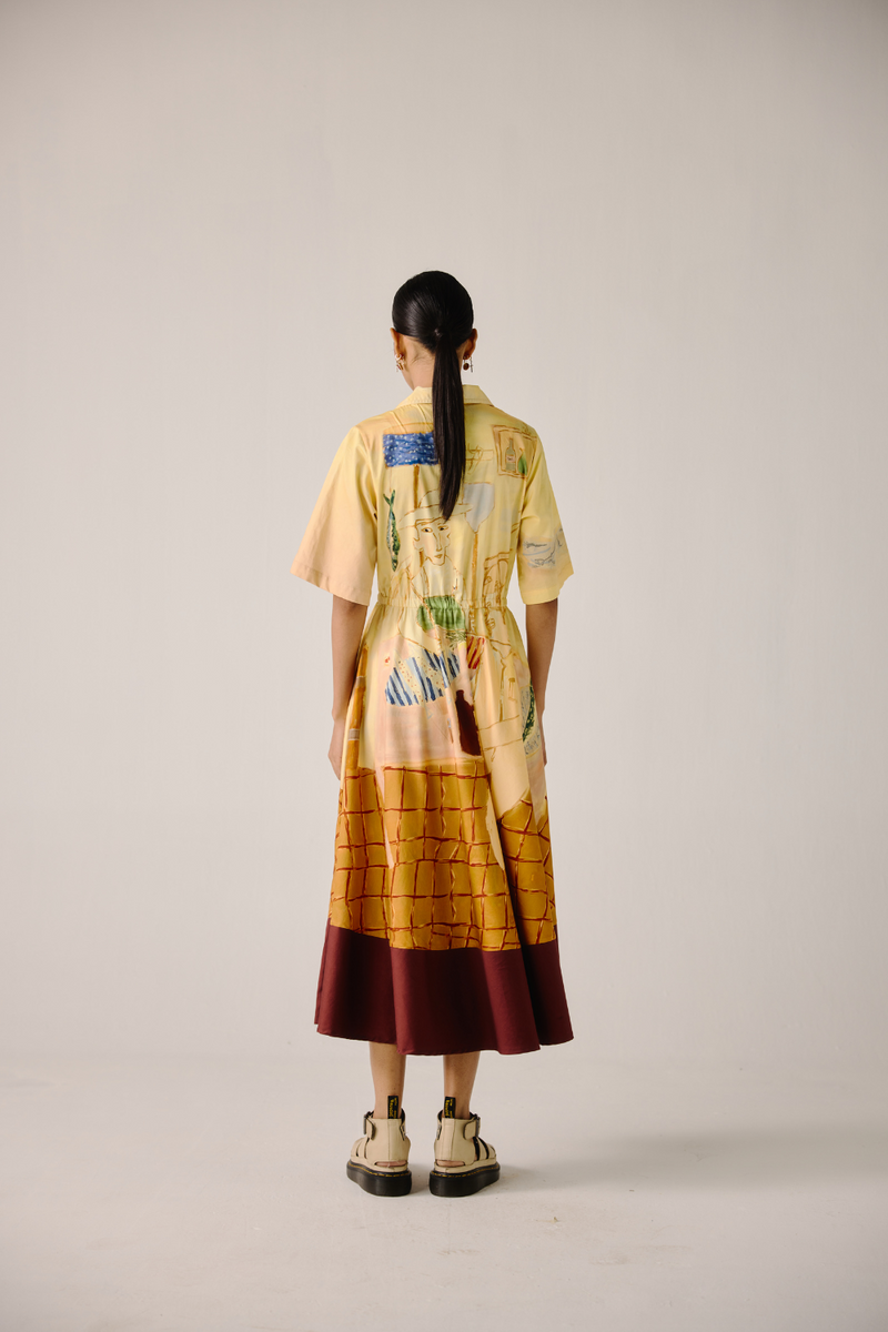 Print Blocked Dress - Fisherman cotton by CORD for women in Singapore