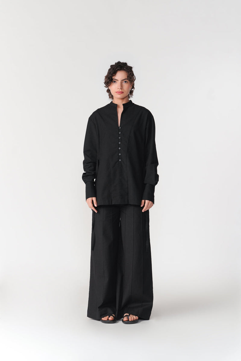 Cotton Tie-Up Top top/shirt by Turn Black in black for women in Singapore