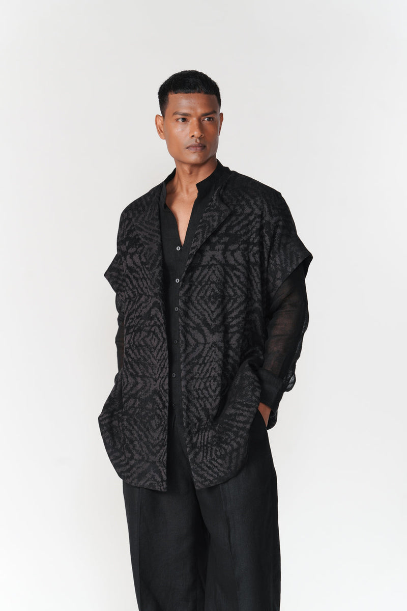Short Drop Shoulder Overlay jacket/overlay by Turn Black in black for women in Singapore