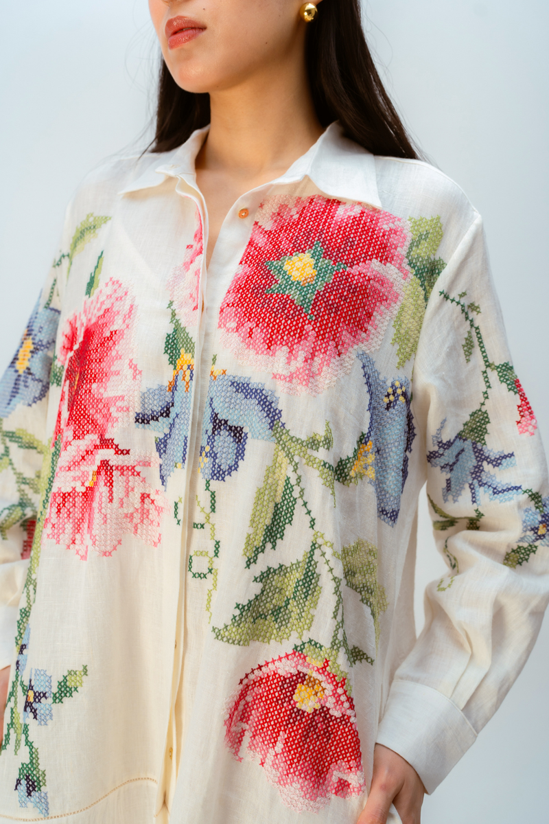 WINDFLOWER DRESS linen dress by Ode to Odd in off white for women in Singapore