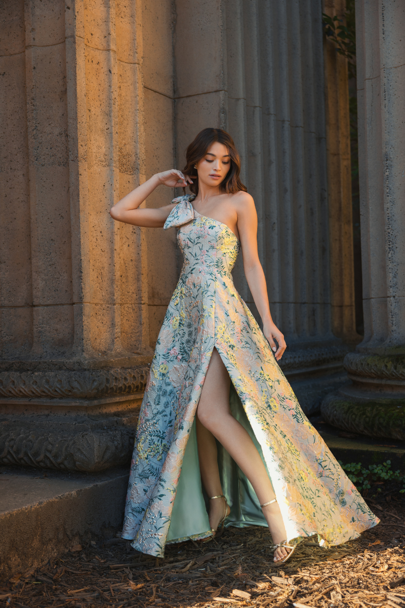 11919-Brocade Floral Dress-Pastel Multi mul by Mac Duggal in multi color for women in Singapore
