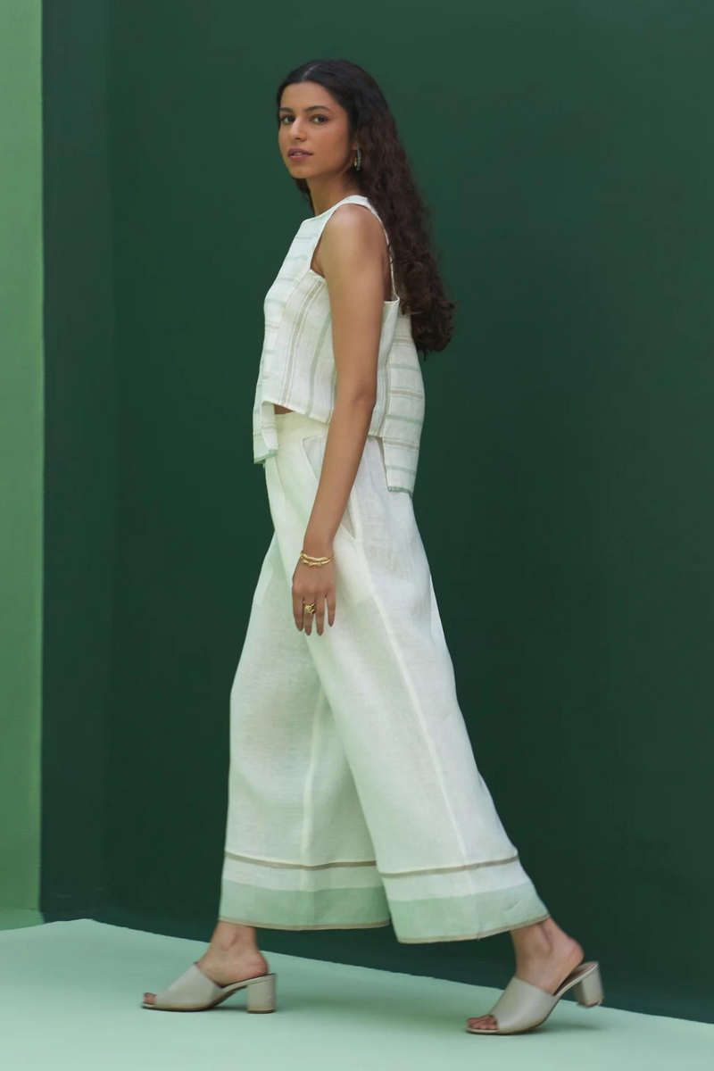 Mara Border Linen Pant
- Ivory linen by Manan in ivory color for women in Singapore