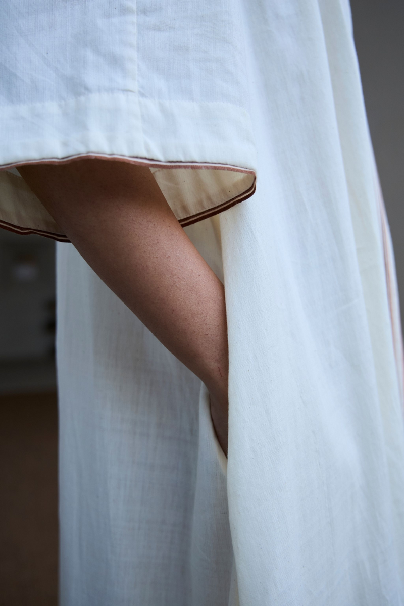 Bulan Handwoven Striped Midi Dress cotton by The Summer House in white color for women in Singapore