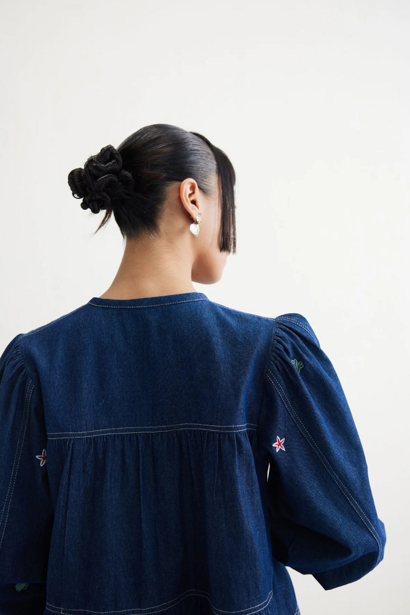 Deep Sea Sustainable Denim Peplum Top