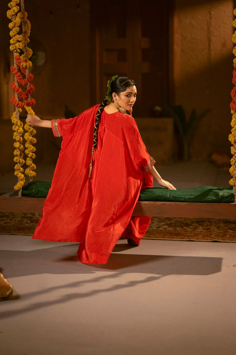 Ramani Nexa Red Hi Low Top & Wrap Skirt Set- Red