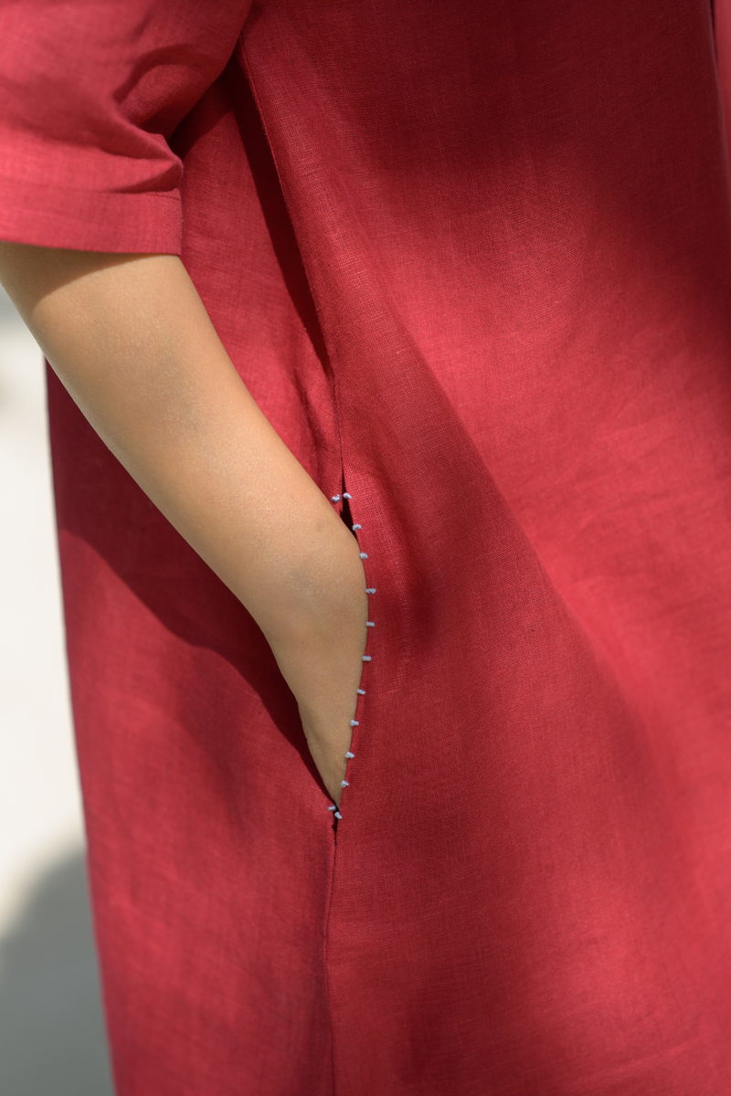 Sundown Palm Dress linen dress by Zanzibar Living in crimson red for women in Singapore