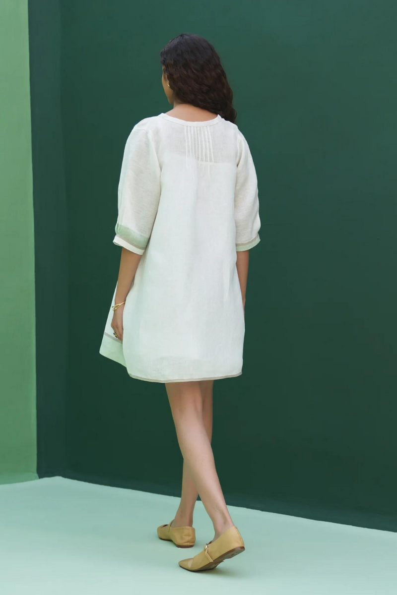 Yima Border Linen Dress
- Ivory linen by Manan in ivory color for women in Singapore