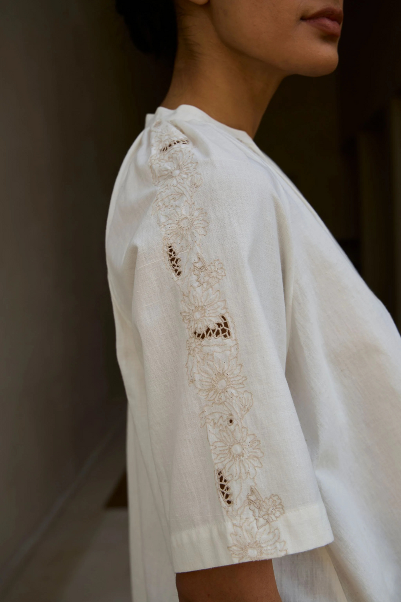 Bheer Handwoven Embroidered Top cotton by The Summer House in white color for women in Singapore