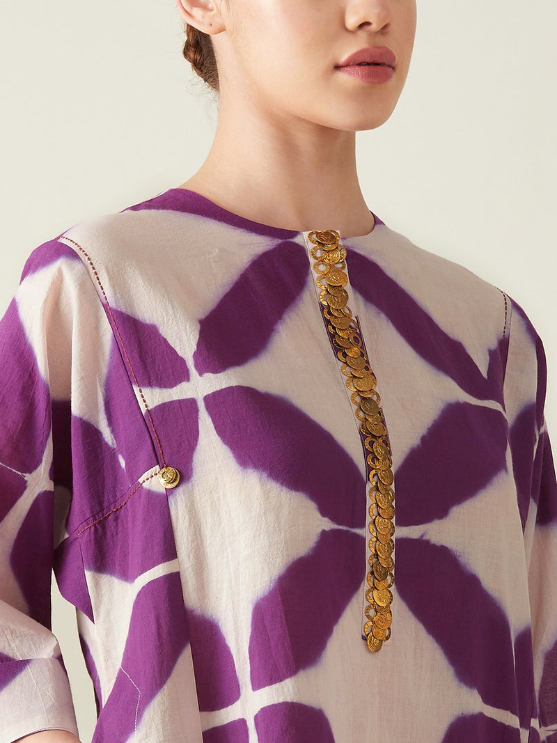 Purple Clamp Dye Embroidered Co ord set cotton Light Kurta Sets by Aavidi for women in Singapore