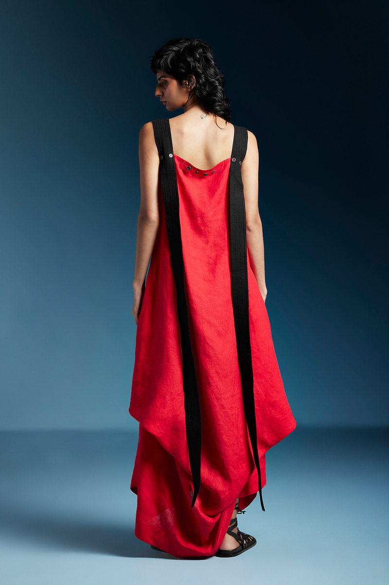 Sienna Dress-Red linen by Chola in red color for women in Singapore