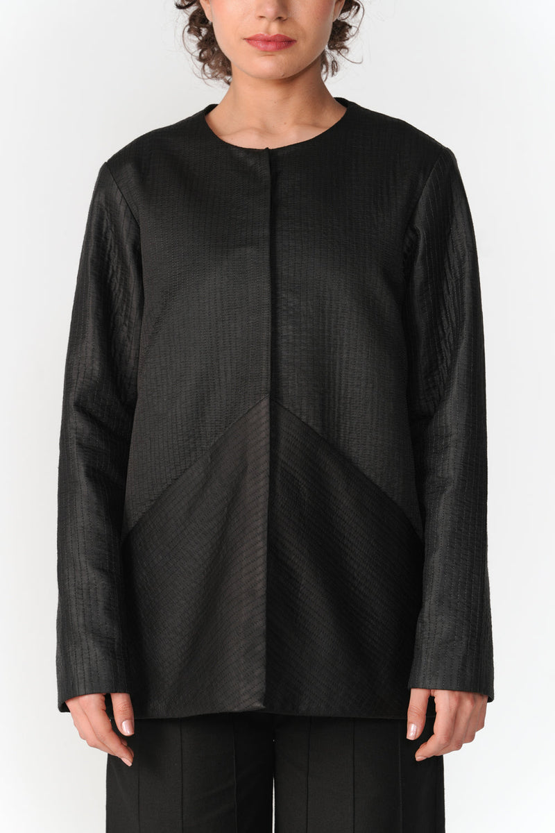 Round Neck Mashru Jacket jacket/overlay by Turn Black in black for women in Singapore
