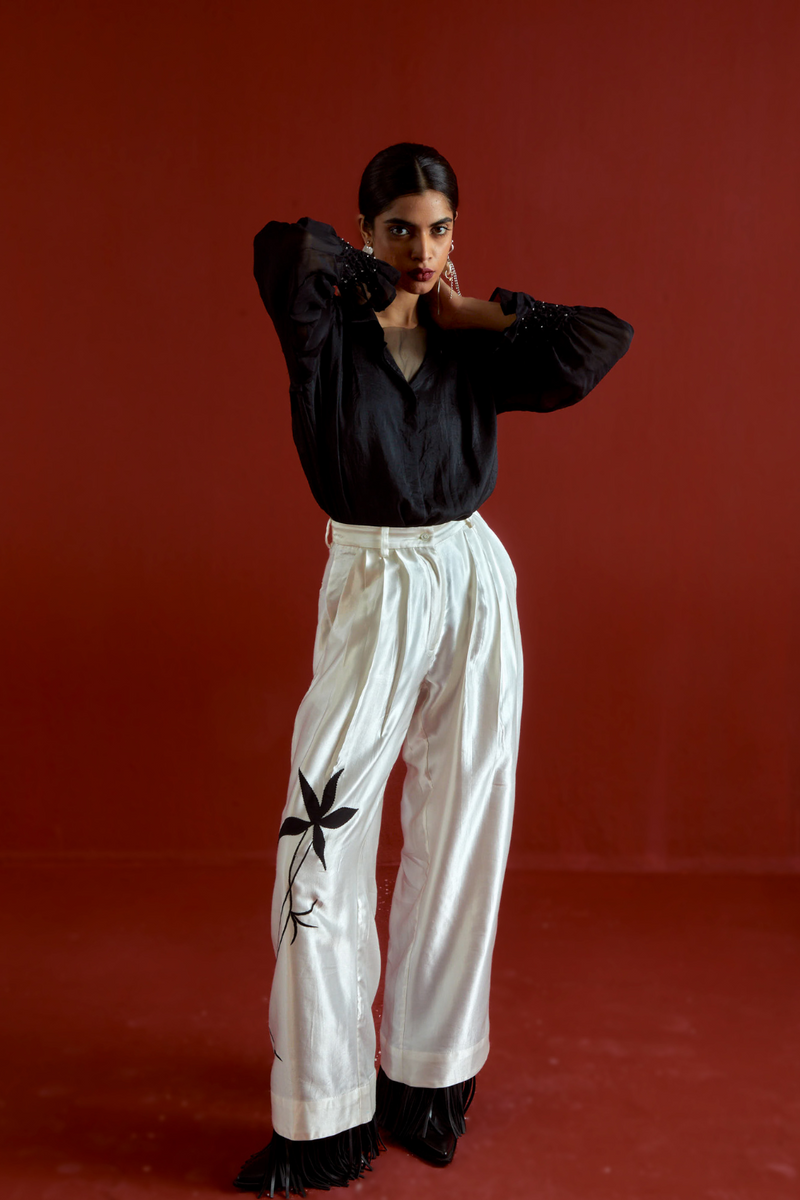 SMOCKING DETAIL SHIRT CO-ORD-BLACK organza by THREE in black color for women in Singapore
