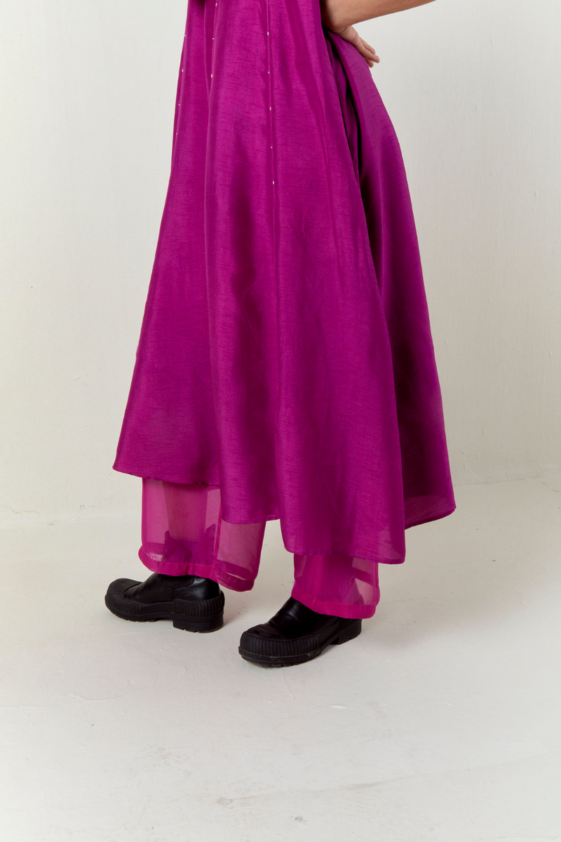 PANELED EMBROIDERED TUNIC CO-ORD-FUCHSIA silk by THREE for women in Singapore