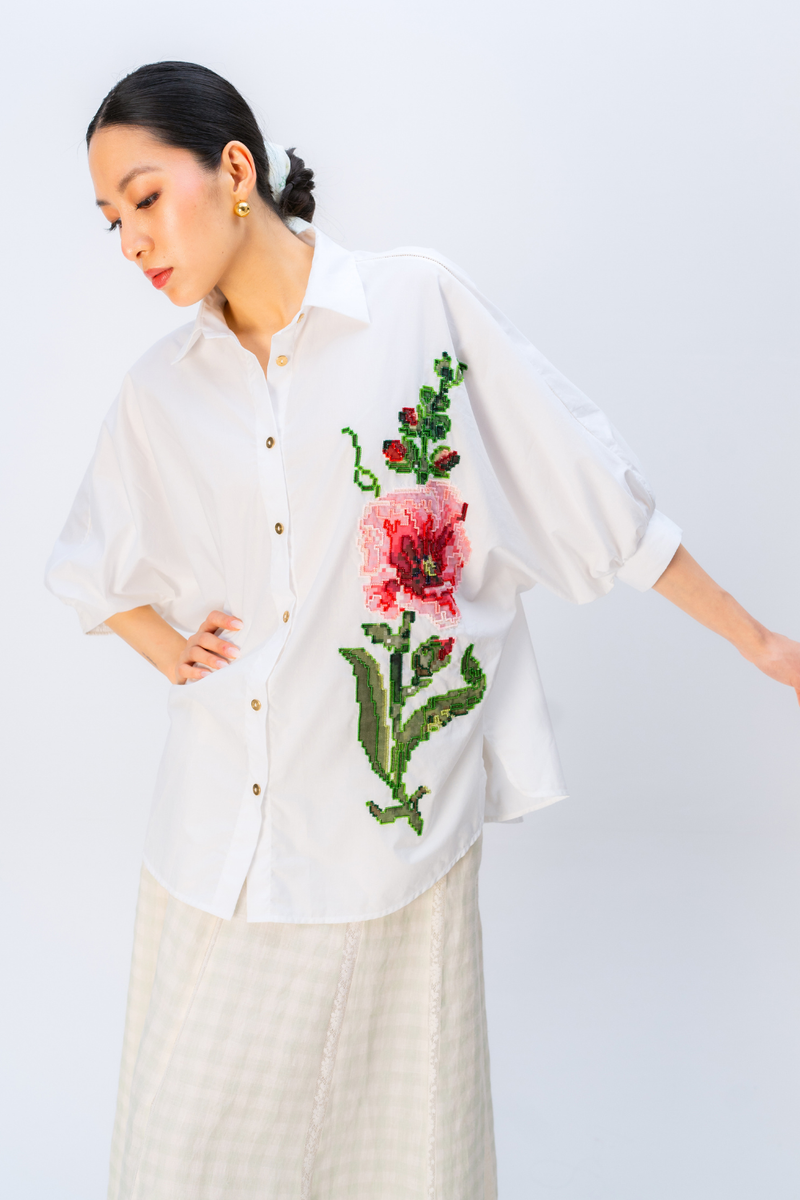 PEONY DREAM SHIRT poplin top/shirt by Ode to Odd in off white for women in Singapore