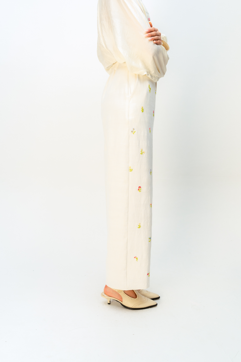 EVERMORE BUDS TROUSER handwoven denim pant/trouser by Ode to Odd in off white for women in Singapore