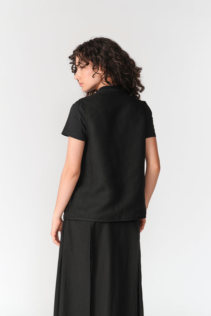 Duo Vest jacket/overlay by Turn Black in black for women in Singapore