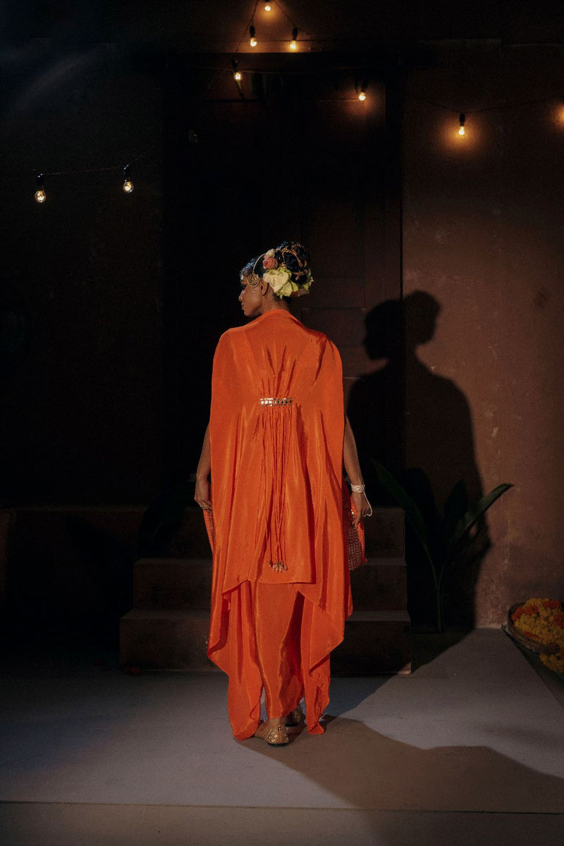 Mangala Blouse Skirt & Cape Set- Orange