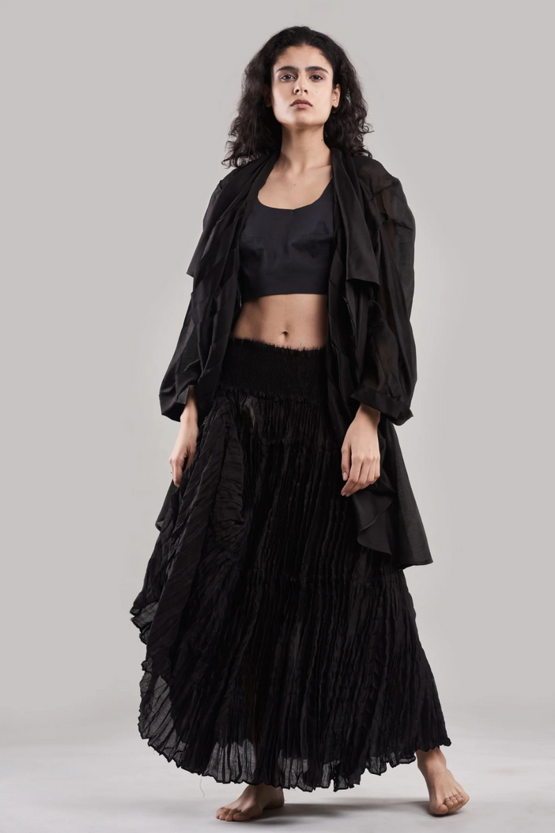 Chahel Versatile Wrinkle Skirt and Jacket silk Buy Chahel Versatile Wrinkle Skirt and Jacket from C&W | Co-Ord Sets for Women by Ituvana in black color for women in Singapore