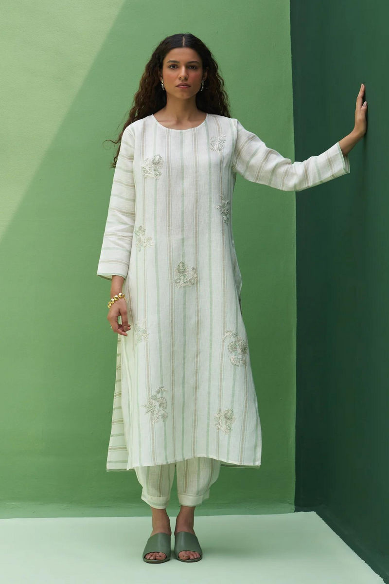 Eiko Striped Linen Kurta
- Mint linen by Manan in mint color for women in Singapore