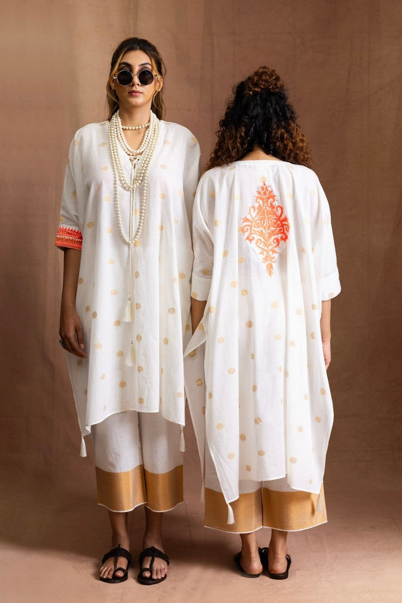 Summer Neon Kurta Set-Back Embroidery (neon orange) Pure Cotton Kurta Set Sabo by Sabina — Canvas & Weaves Singapore
