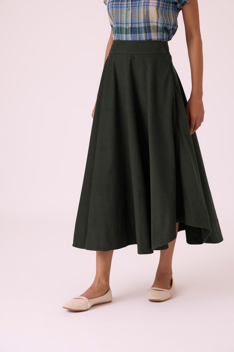 Boga Green Corduroy Skirt corduroy by The Summer House in olive color for women in Singapore