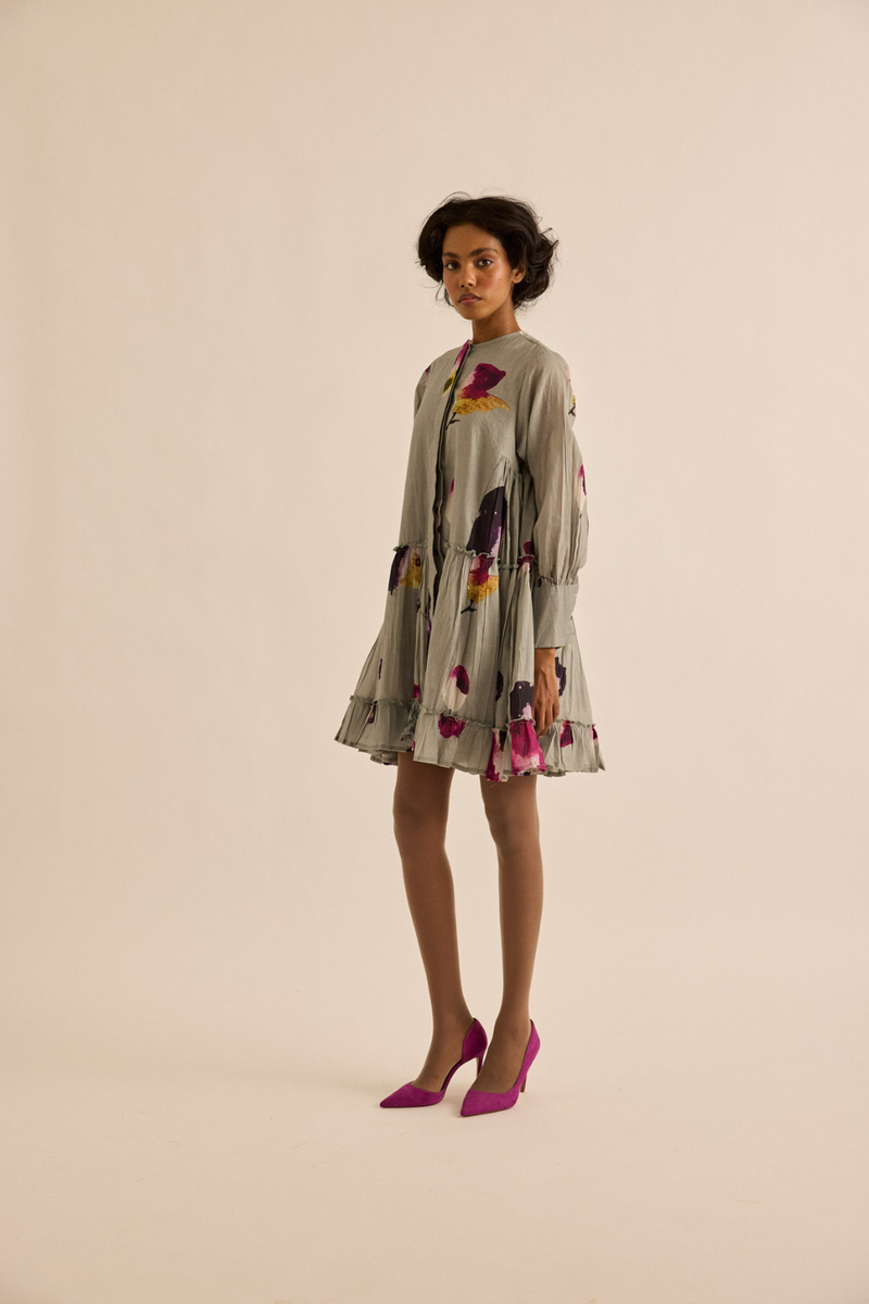 Florentina Dress mul dress by Khara Kapas in ash gray for women in Singapore