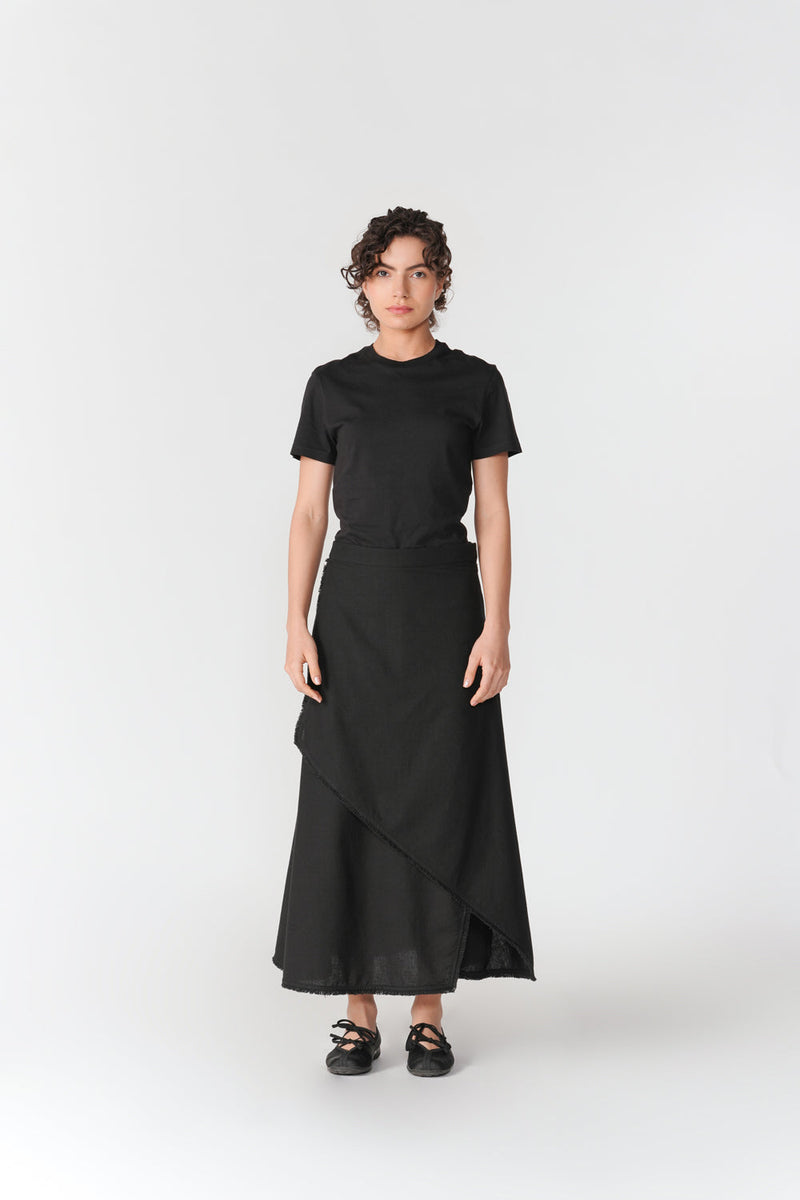 Frayed Edge Asymmetric Skirt skirt by Turn Black in black for women in Singapore