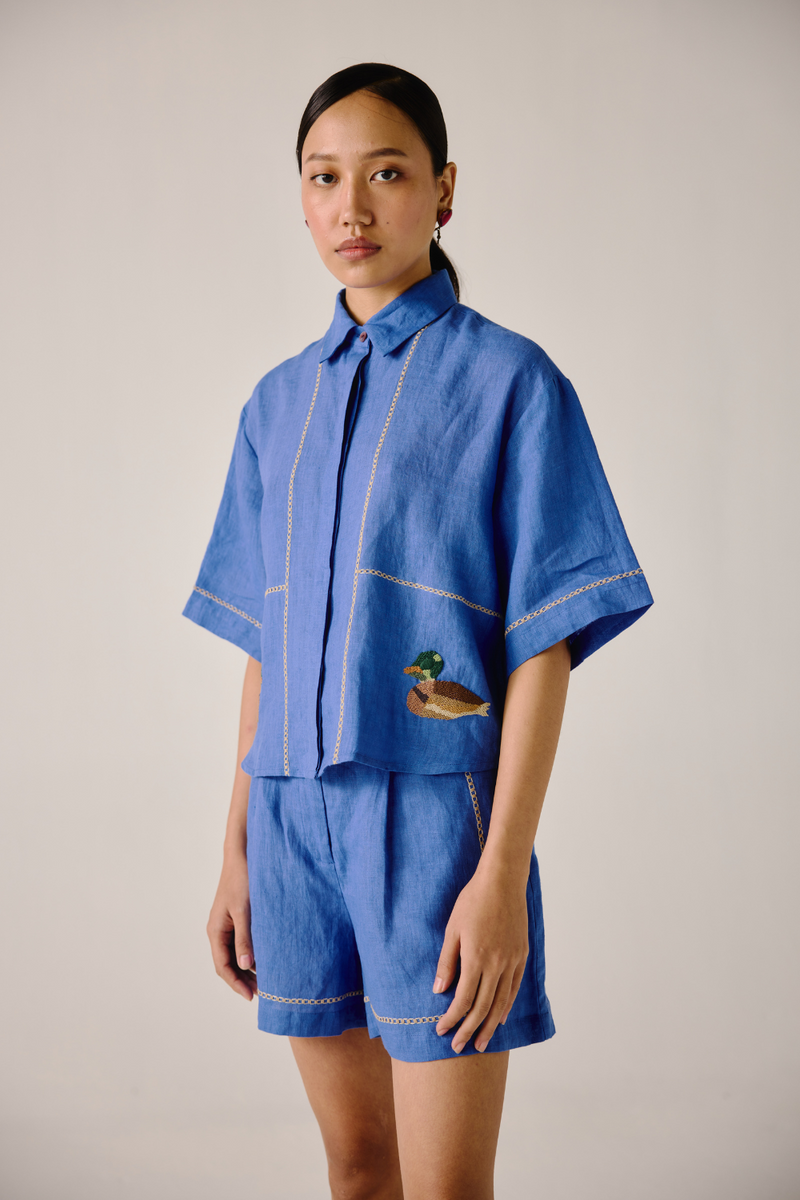 Ava Shirt - Electric Blue Duck linen by CORD in blue for women in Singapore
