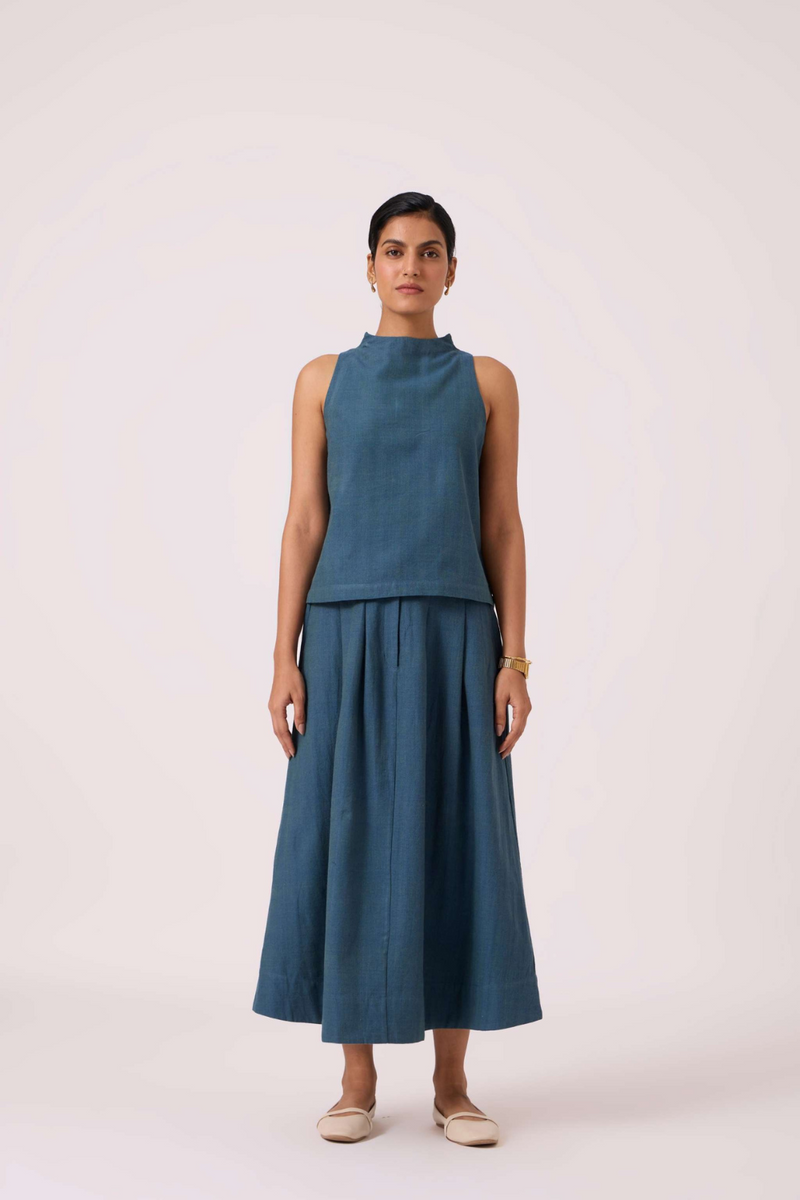 Eliot Blue Handwoven Skirt cotton by The Summer House in green color for women in Singapore