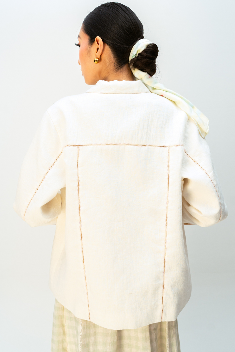 LUSH MEMORY JACKET linen jacket/overlay by Ode to Odd in off white for women in Singapore