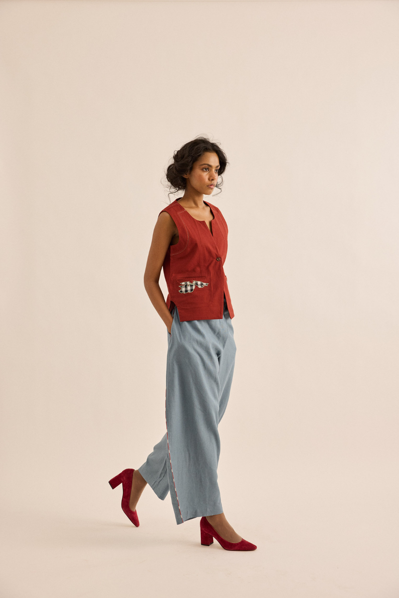 Turchese Pants oxford pant/trouser by Khara Kapas in blue for women in Singapore
