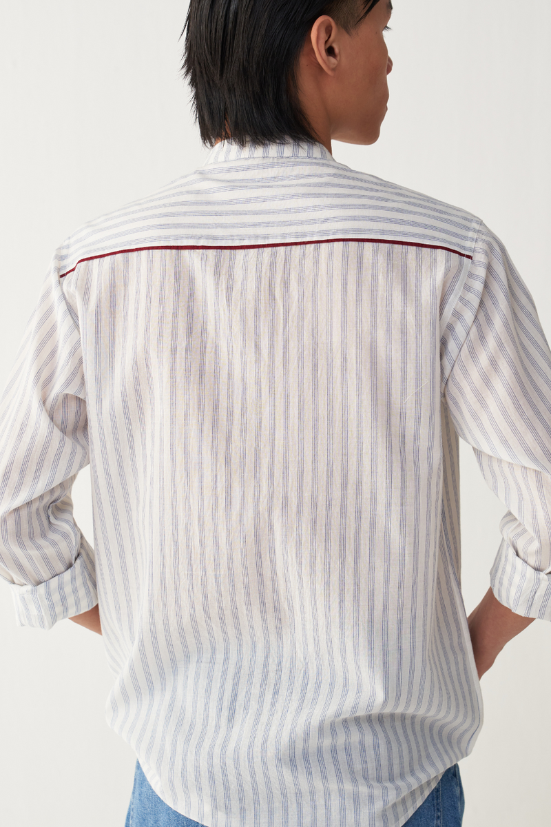 BAND COLLAR SHIRT cotton by THREE Men in blue color for men in Singapore