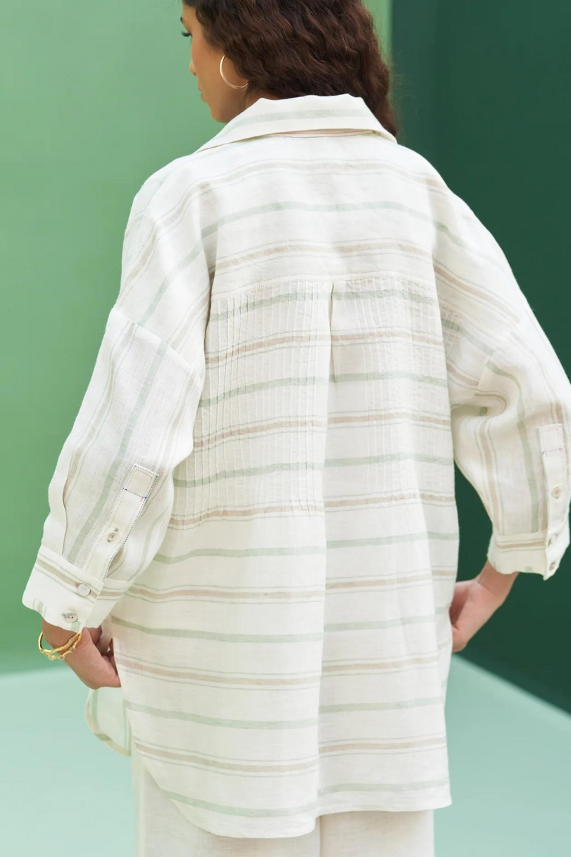 Kiku Striped Linen Shirt
- Mint linen by Manan in mint color for women in Singapore