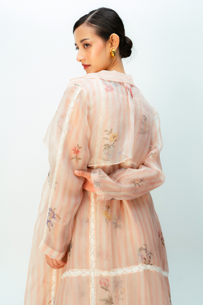 SUNLIT MEADOW TRENCH silk organza jacket/overlay by Ode to Odd in blush pink for women in Singapore