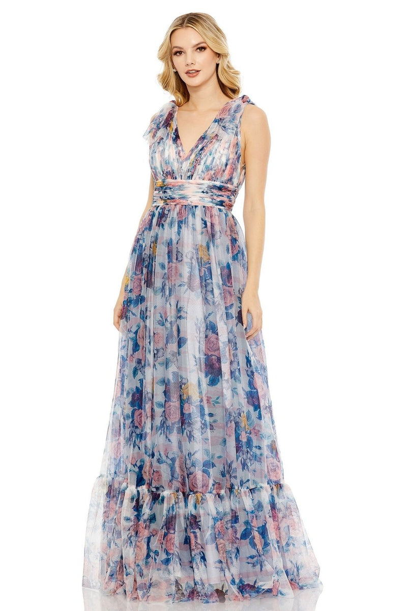 MD-11332 Printed Long Dress-Blue by Mac Duggal in blue color for women in Singapore