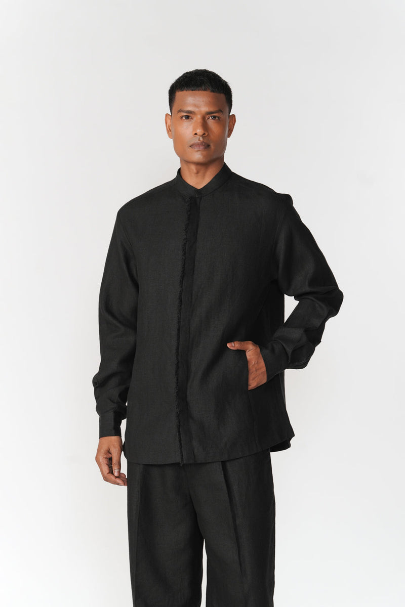 Frayed Detail Shirt top/shirt by Turn Black in black for men in Singapore