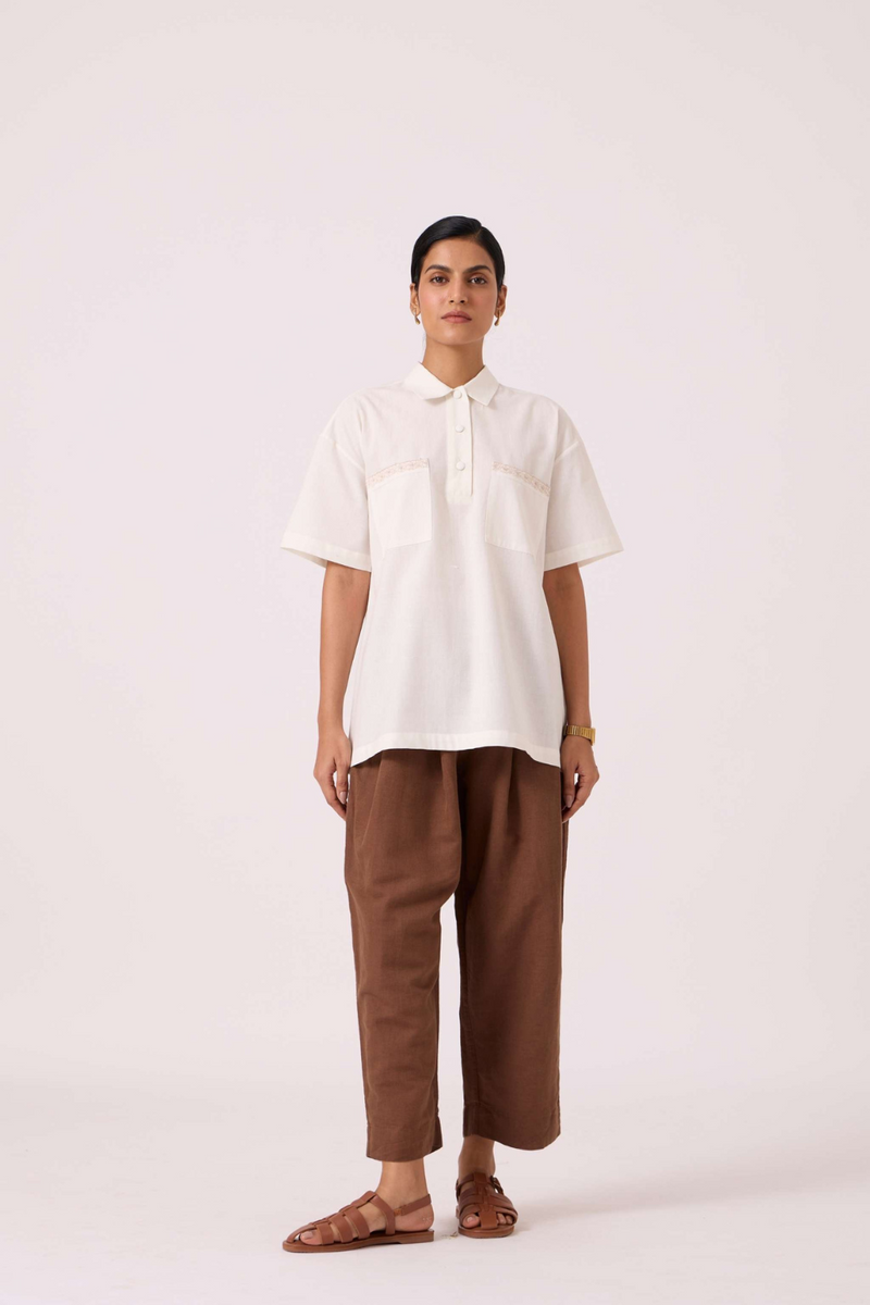 Alyosha Handwoven Embroidered Shirt cotton by The Summer House in white color for women in Singapore