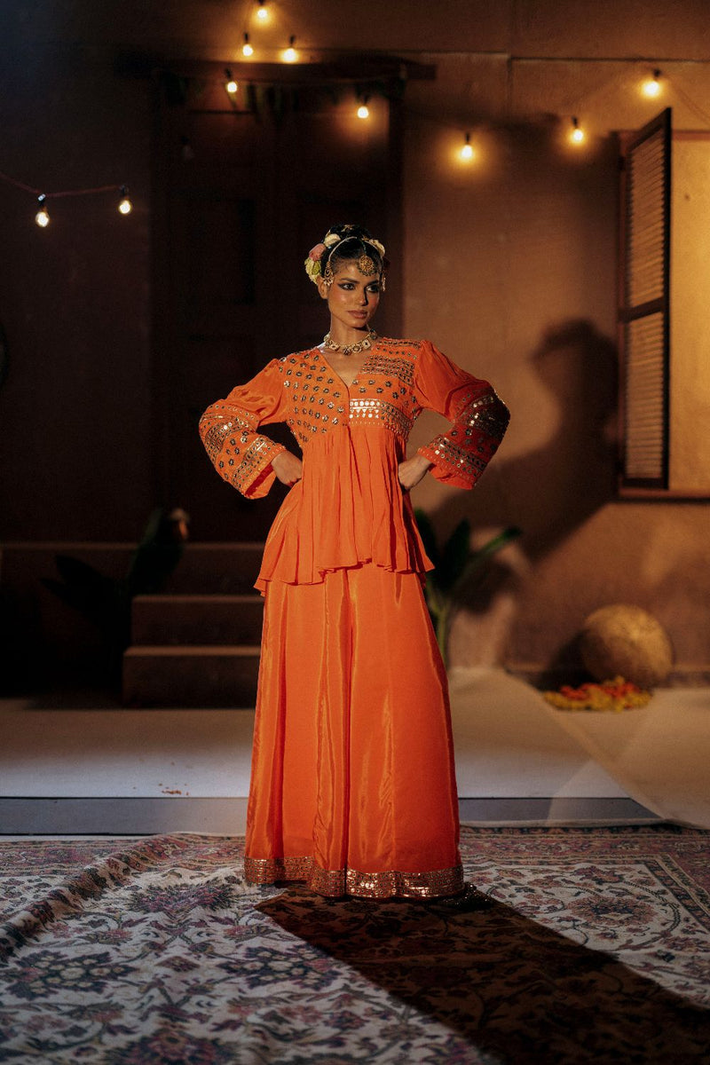 Mangala Peplum Co-ord Set- Orange