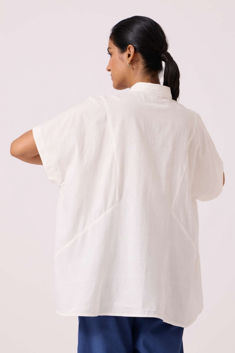 Sibyl Handwoven Embrodiered Shirt cotton by The Summer House in beige color for women in Singapore