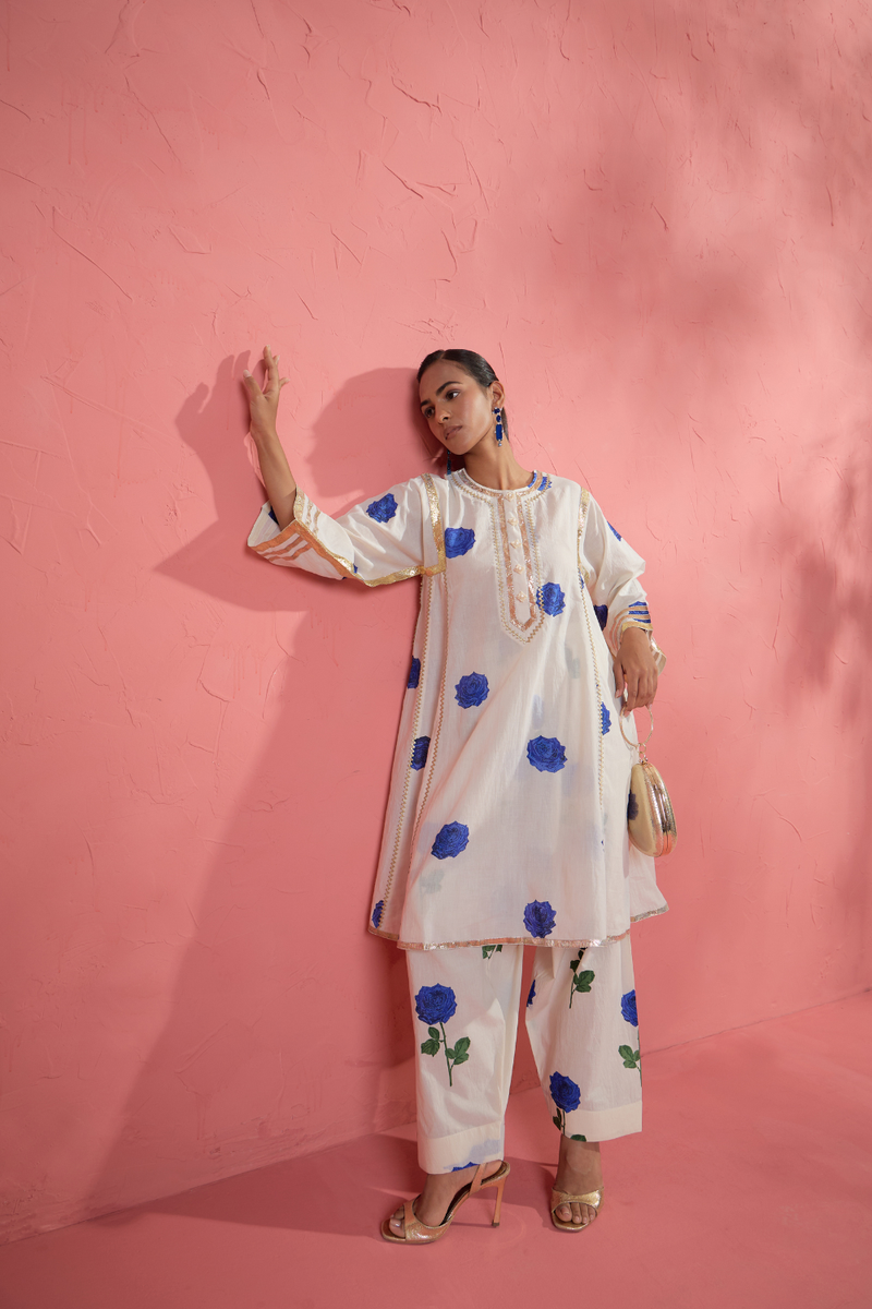 Fi Rose Gota Set cotton cambric light kurta set by AAVIDI in multicolor for women in Singapore