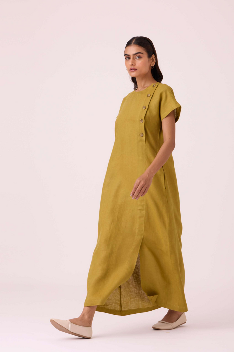 Liza Olive Linen Dress linen by The Summer House in mauve color for women in Singapore