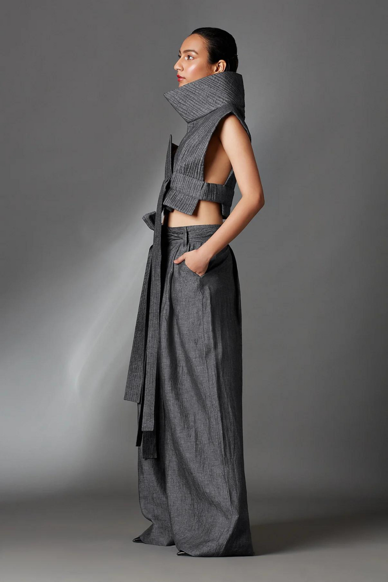 Hardy Trousers-Steel Grey linen by Chola in grey color for women in Singapore