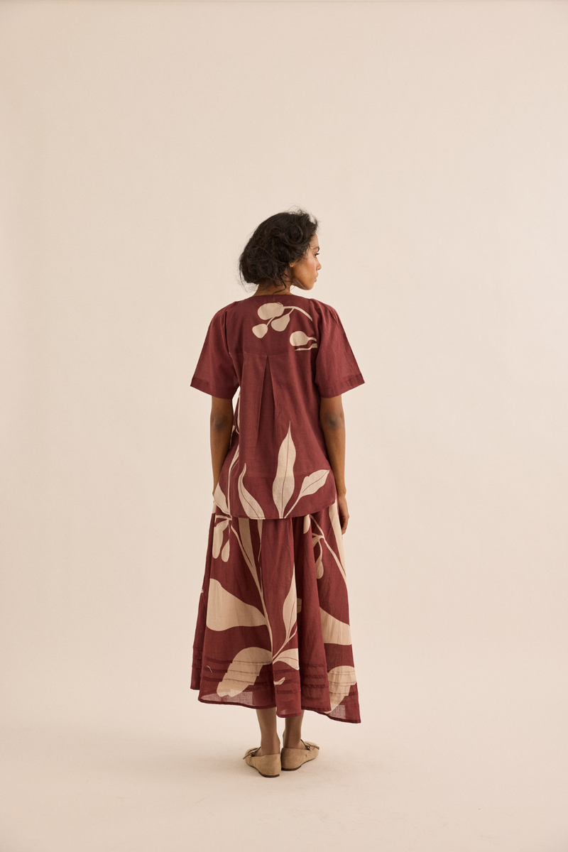Nerine Top mul top/shirt by Khara Kapas in maroon for women in Singapore