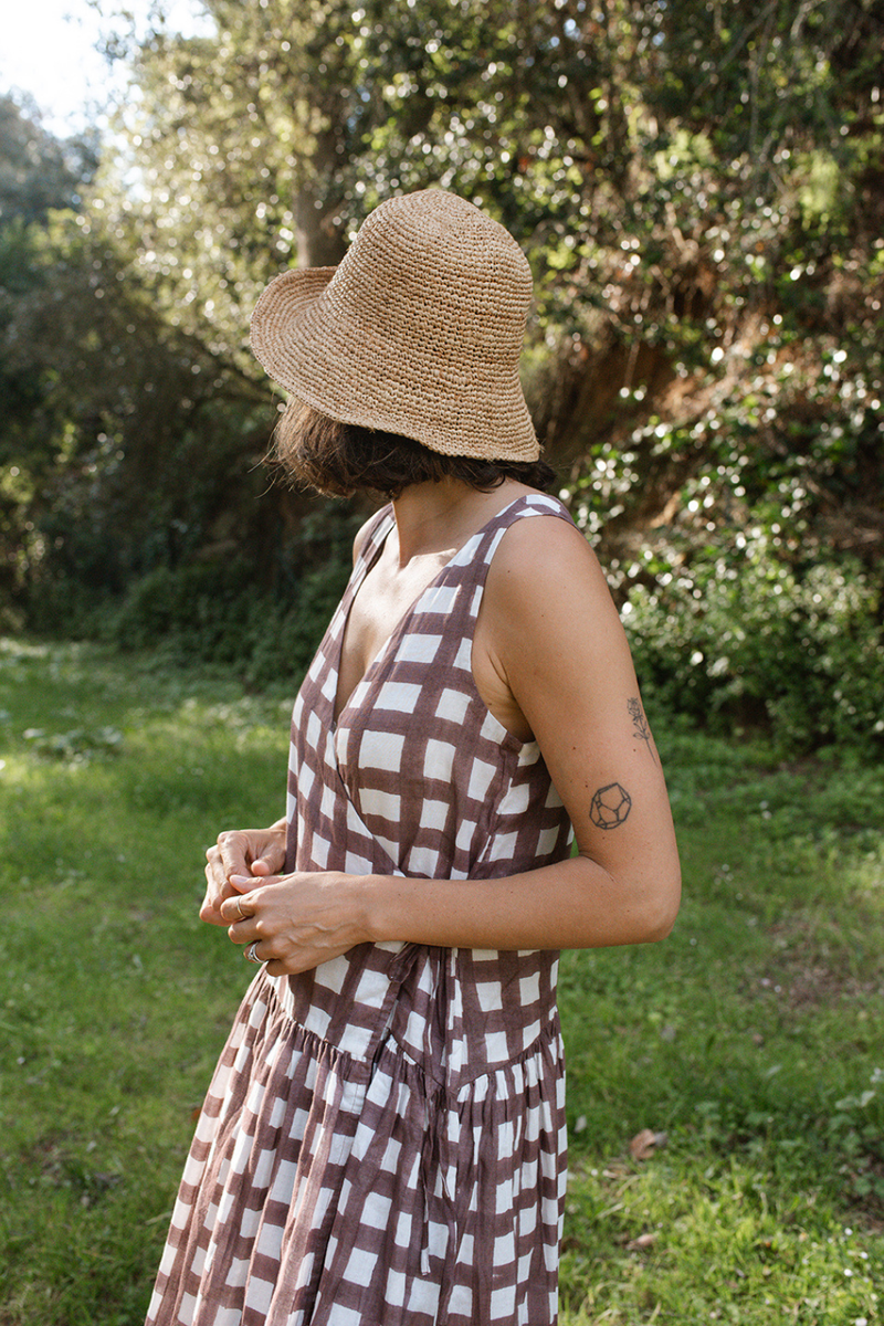The Gingham Wrap Dress handwoven cotton dress by World of Crow in multicolor for women in Singapore