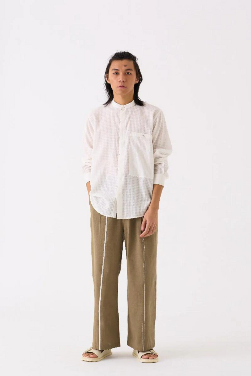BAND COLLAR SHIRT - WHITE by THREE Men for men in Singapore