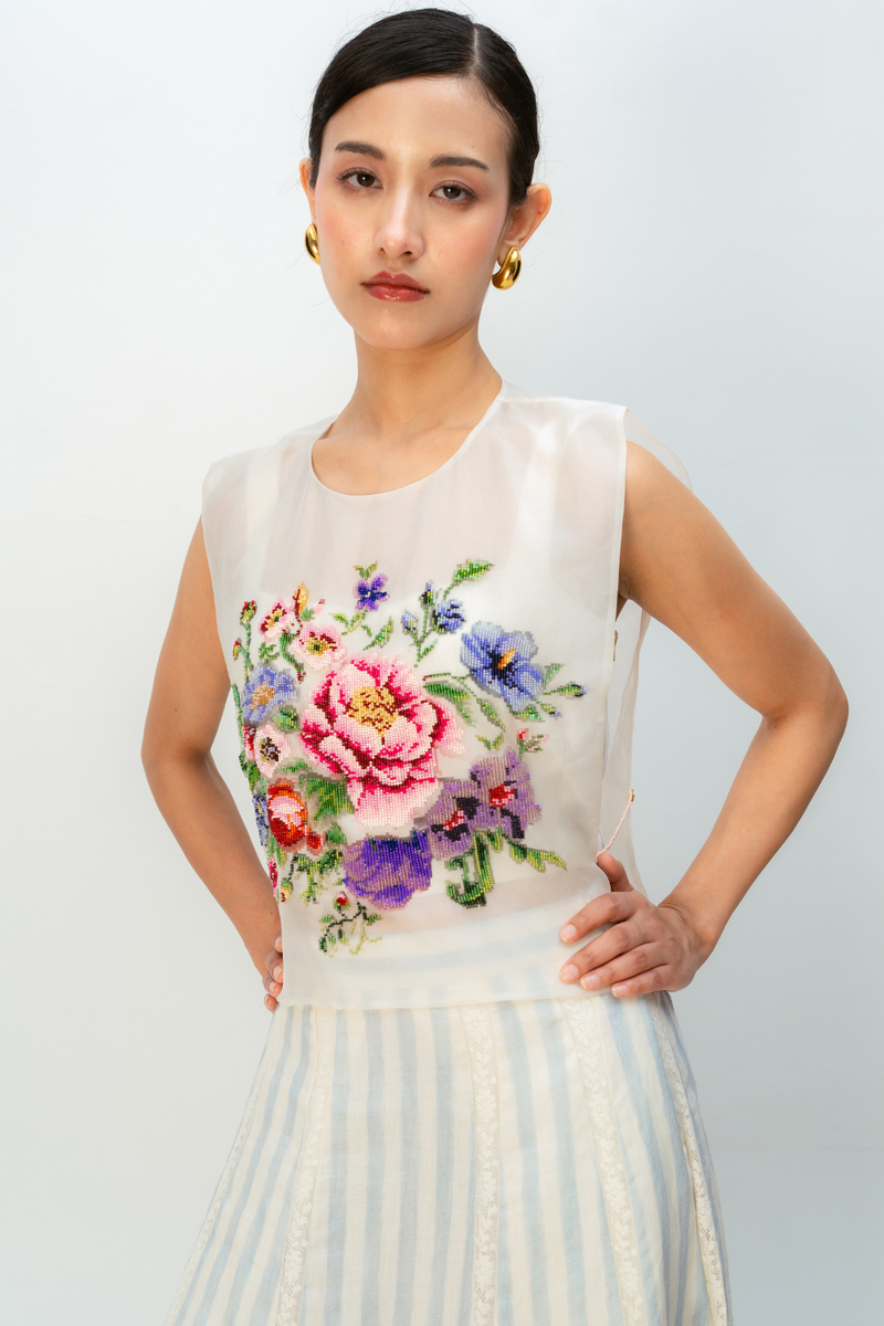 VANILLA BLOOM BIB silk organza jacket/overlay by Ode to Odd in off white for women in Singapore