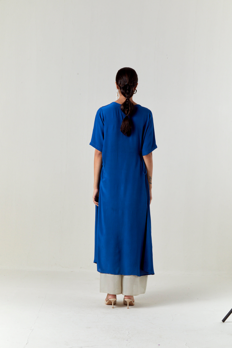 RUCHING TUNIC CO-ORD-ELECTRIC BLUE by THREE in blue color for women in Singapore