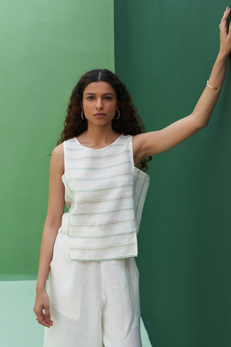 Jiho Striped Linen Crop Top
- Mint linen by Manan in mint color for women in Singapore