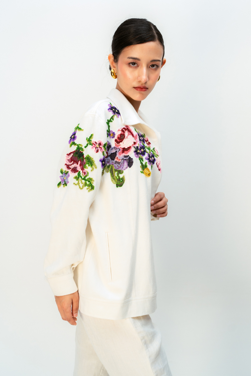 TINTS OF YOU JACKET handwoven denim jacket/overlay by Ode to Odd in off white for women in Singapore