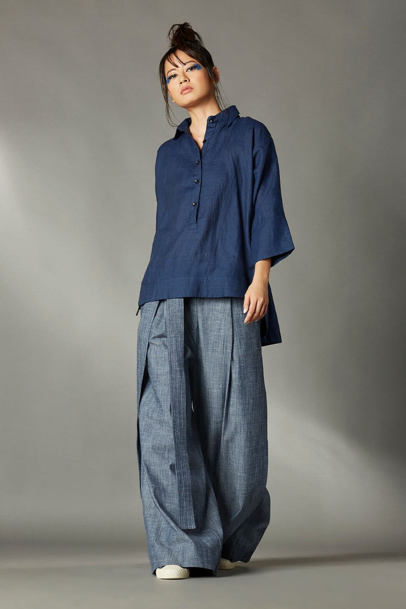 Keye Top linen by Chola in blue color for women in Singapore